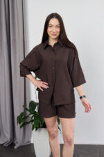Set 26.2957 bumbac creponat, culoare Ciocolata inchisa, 40(XS), 42(S), 44(M)