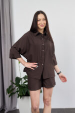 Set 26.2957 bumbac creponat, culoare Ciocolata inchisa, 40(XS), 42(S), 44(M) - Image 4